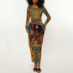 Personalized Black Girl Flora Long Sleeve Bodycon Dress African Women DT02