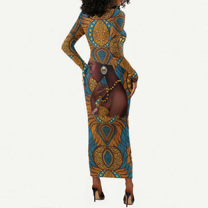 Personalized Black Girl Flora Long Sleeve Bodycon Dress African Women DT02