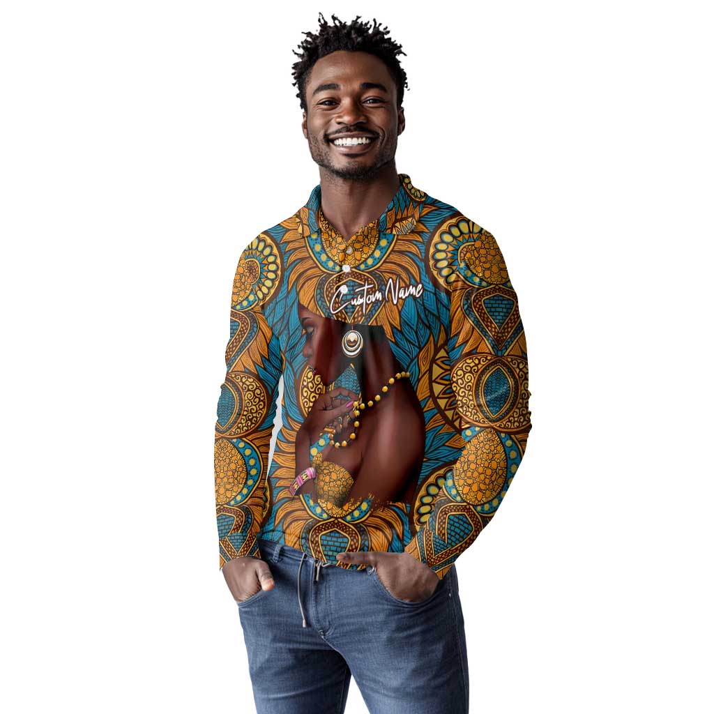 Personalized Black Girl Flora Long Sleeve Polo Shirt African Women