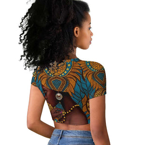 Personalized Black Girl Flora Raglan Cropped T shirt African Women