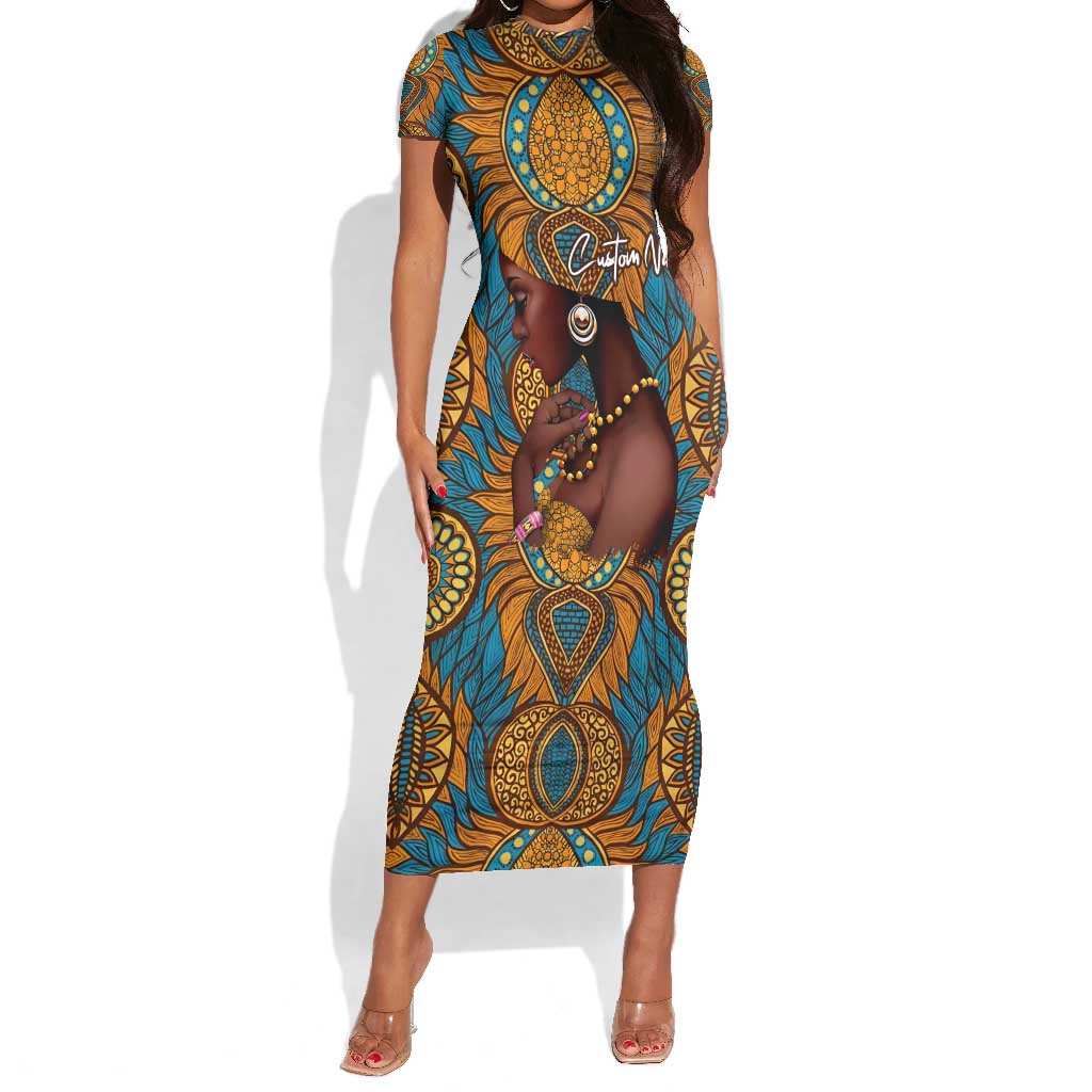 Personalized Black Girl Flora Short Sleeve Bodycon Dress African Women DT02