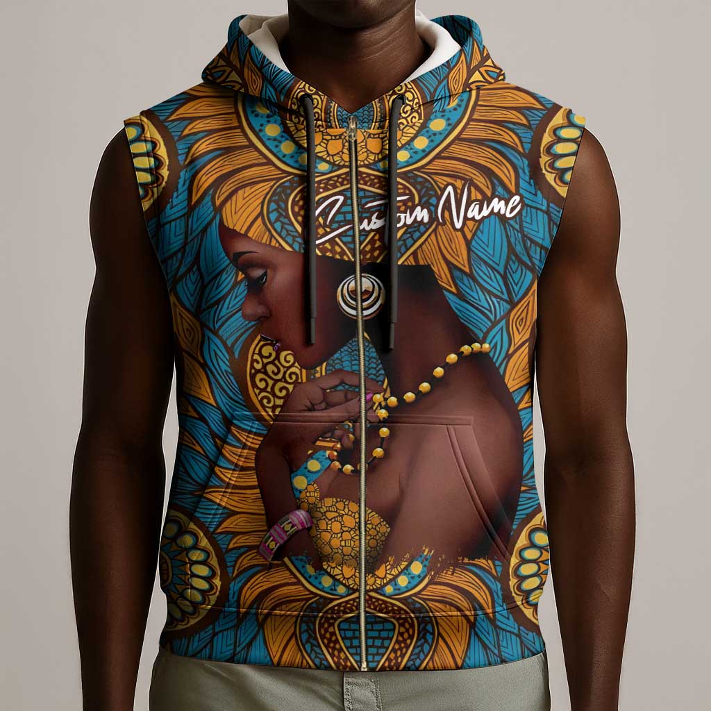 Personalized Black Girl Flora Sleeveless Zip Hoodie African Women - African Pride