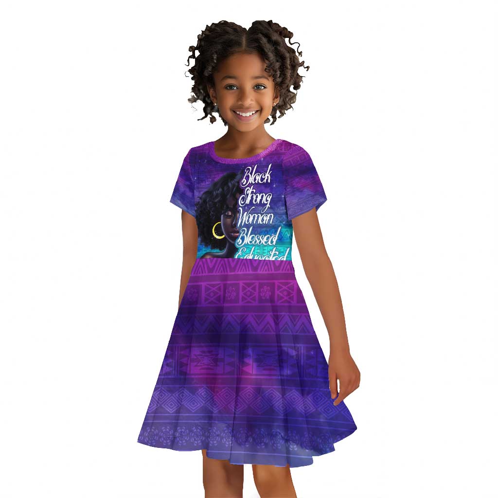 Black Strong Women Blessed Educated Kid Short Sleeve Dress African Girl