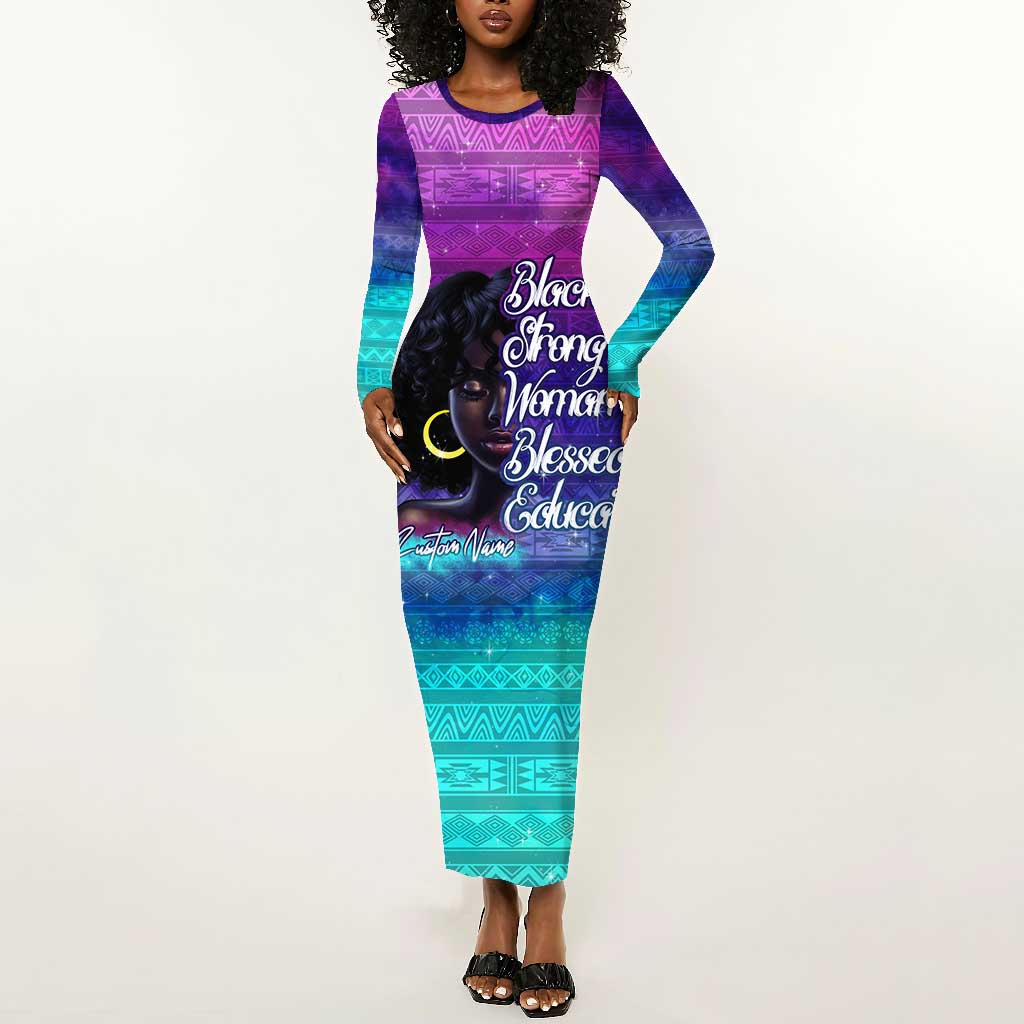 Black Strong Women Blessed Educated Long Sleeve Bodycon Dress African Girl DT02