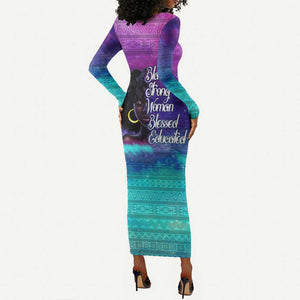 Black Strong Women Blessed Educated Long Sleeve Bodycon Dress African Girl DT02