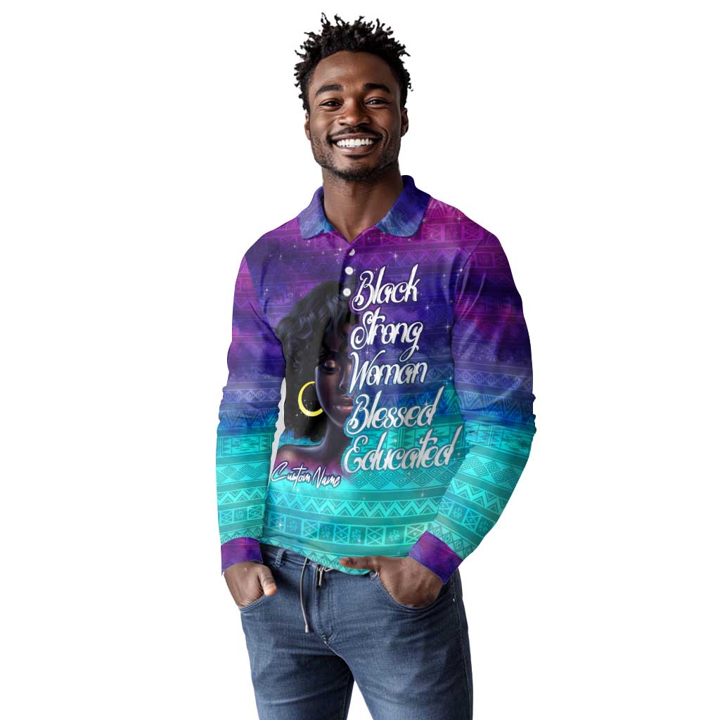 Black Strong Women Blessed Educated Long Sleeve Polo Shirt African Girl
