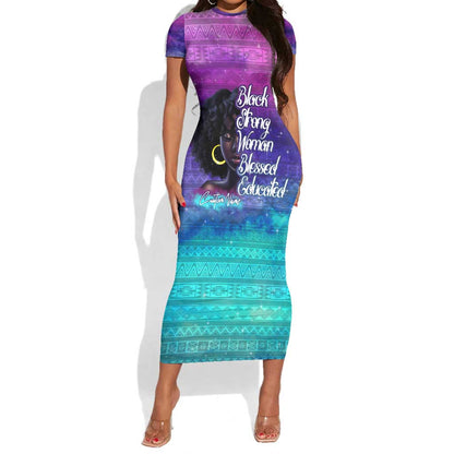 Black Strong Women Blessed Educated Short Sleeve Bodycon Dress African Girl DT02