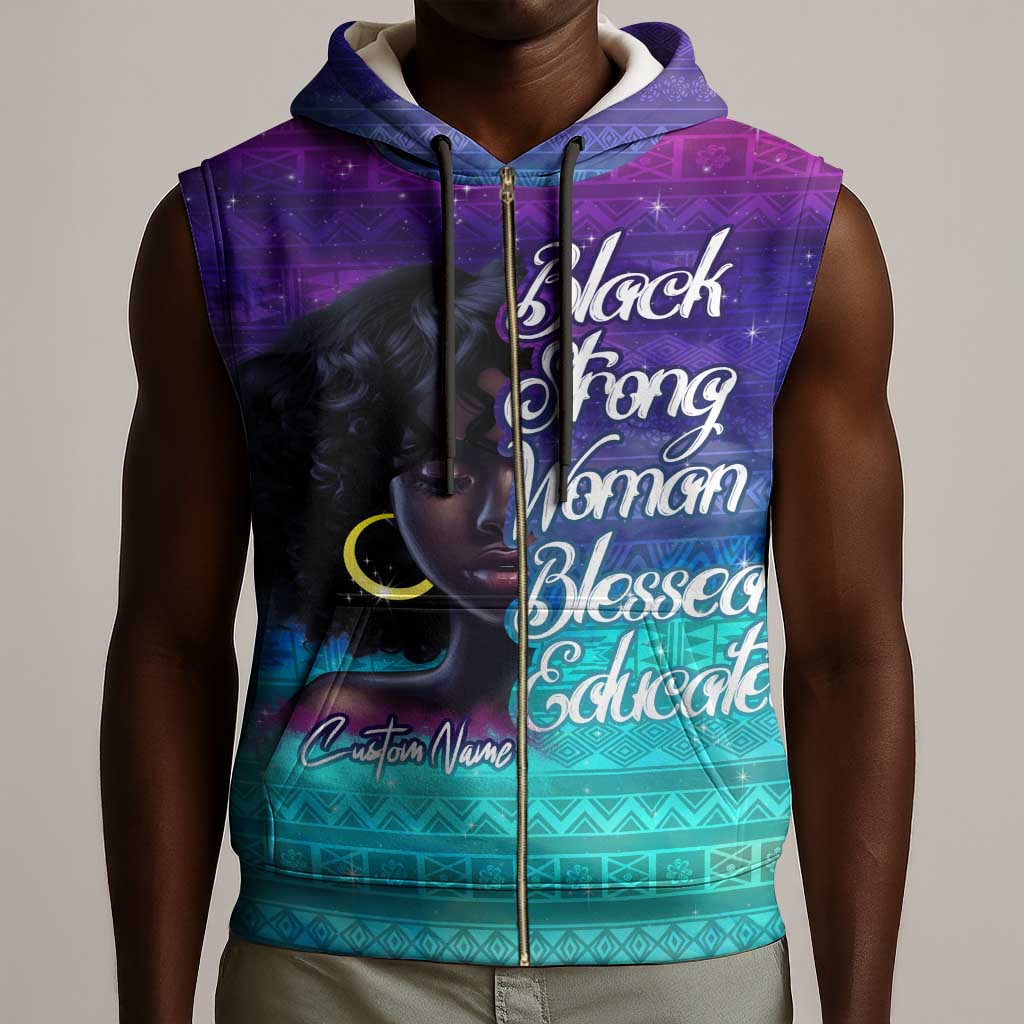 Black Strong Women Blessed Educated Sleeveless Zip Hoodie African Girl - African Pride