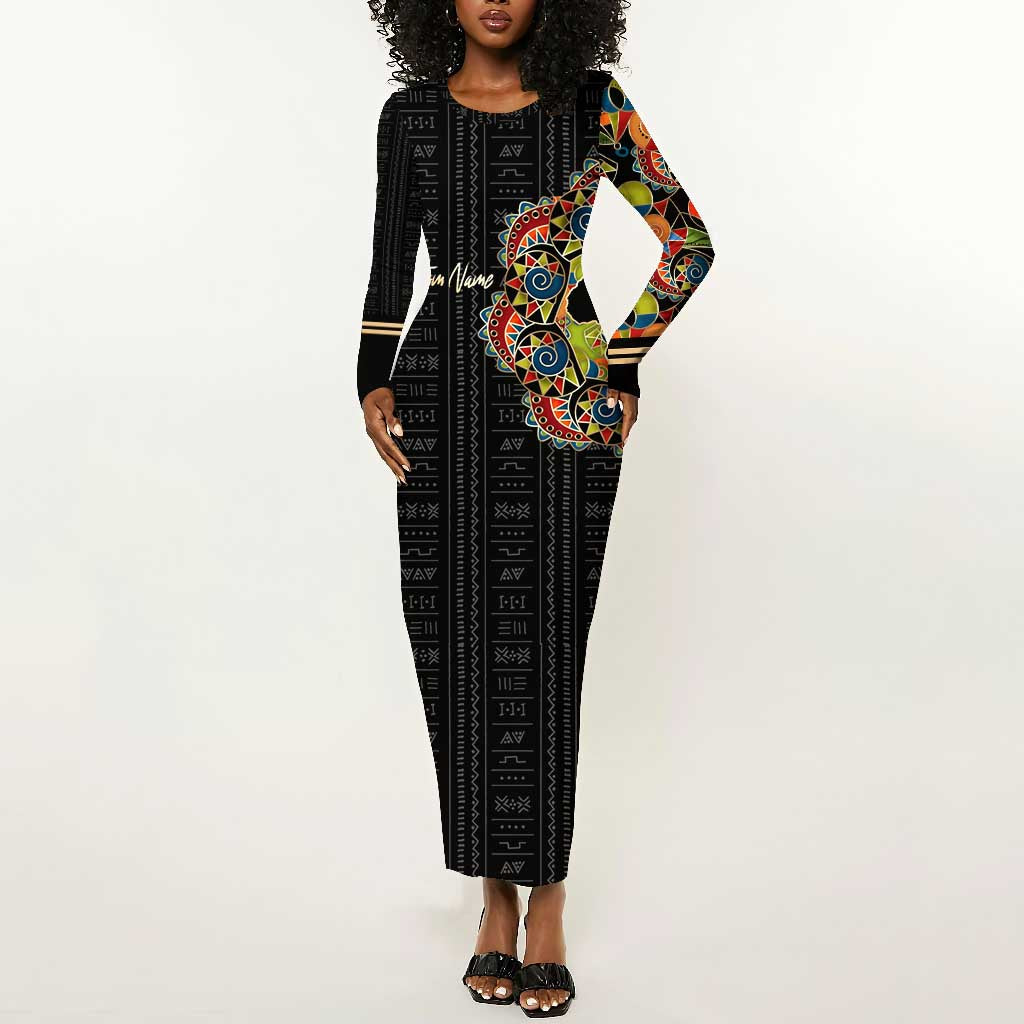 Personalized Sleeve African Pattern Long Sleeve Bodycon Dress Multi-Colored DT02