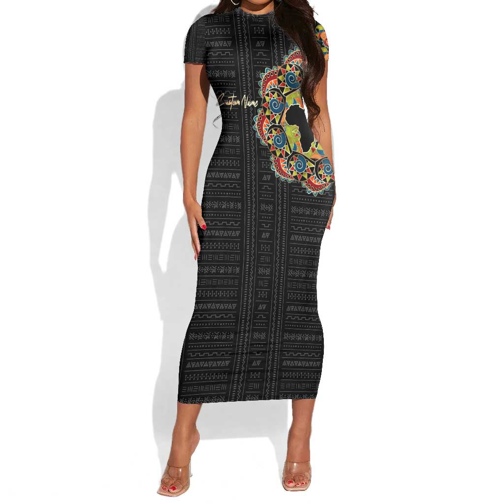 Personalized Sleeve African Pattern Short Sleeve Bodycon Dress Multi-Colored DT02