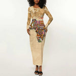 Personalized Africa On World Map Long Sleeve Bodycon Dress DT02