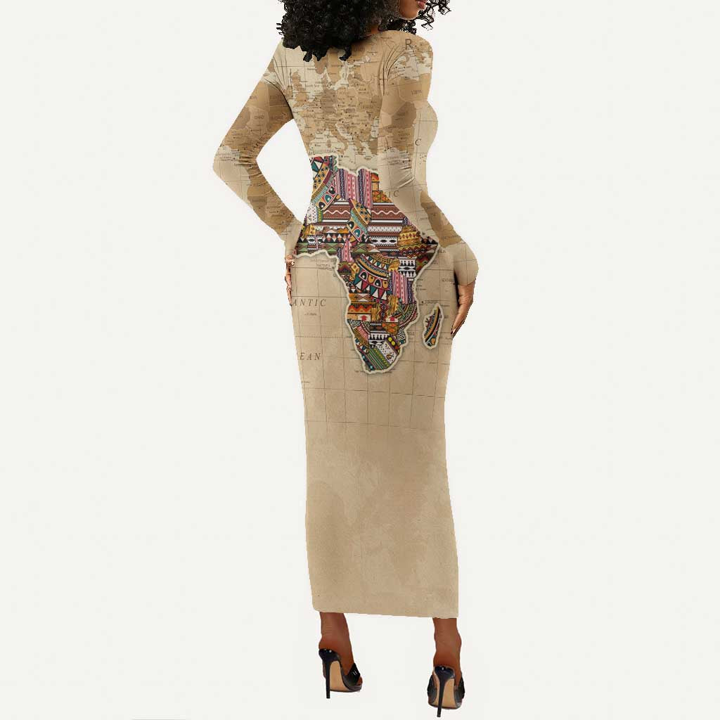 Personalized Africa On World Map Long Sleeve Bodycon Dress DT02