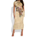 Personalized Africa On World Map Short Sleeve Bodycon Dress DT02