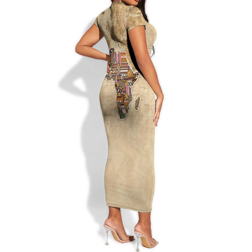 Personalized Africa On World Map Short Sleeve Bodycon Dress DT02