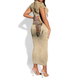 Personalized Africa On World Map Short Sleeve Bodycon Dress DT02