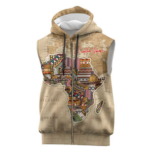 Personalized Africa On World Map Sleeveless Zip Hoodie - African Pride