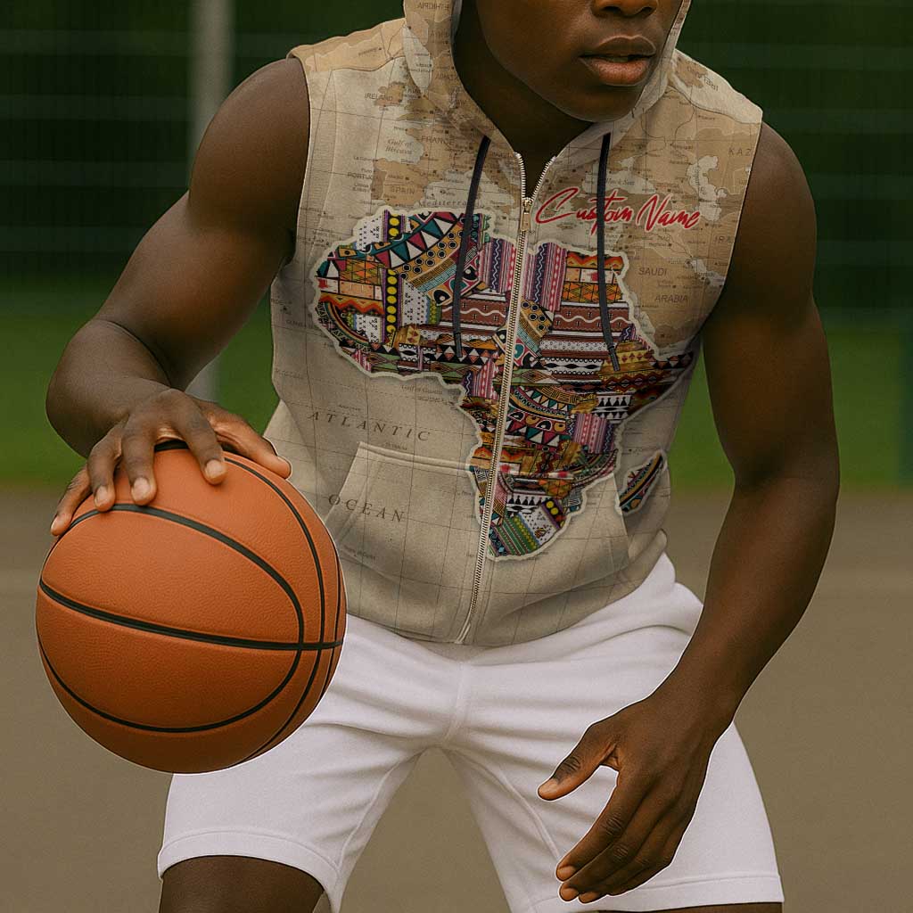 Personalized Africa On World Map Sleeveless Zip Hoodie - African Pride