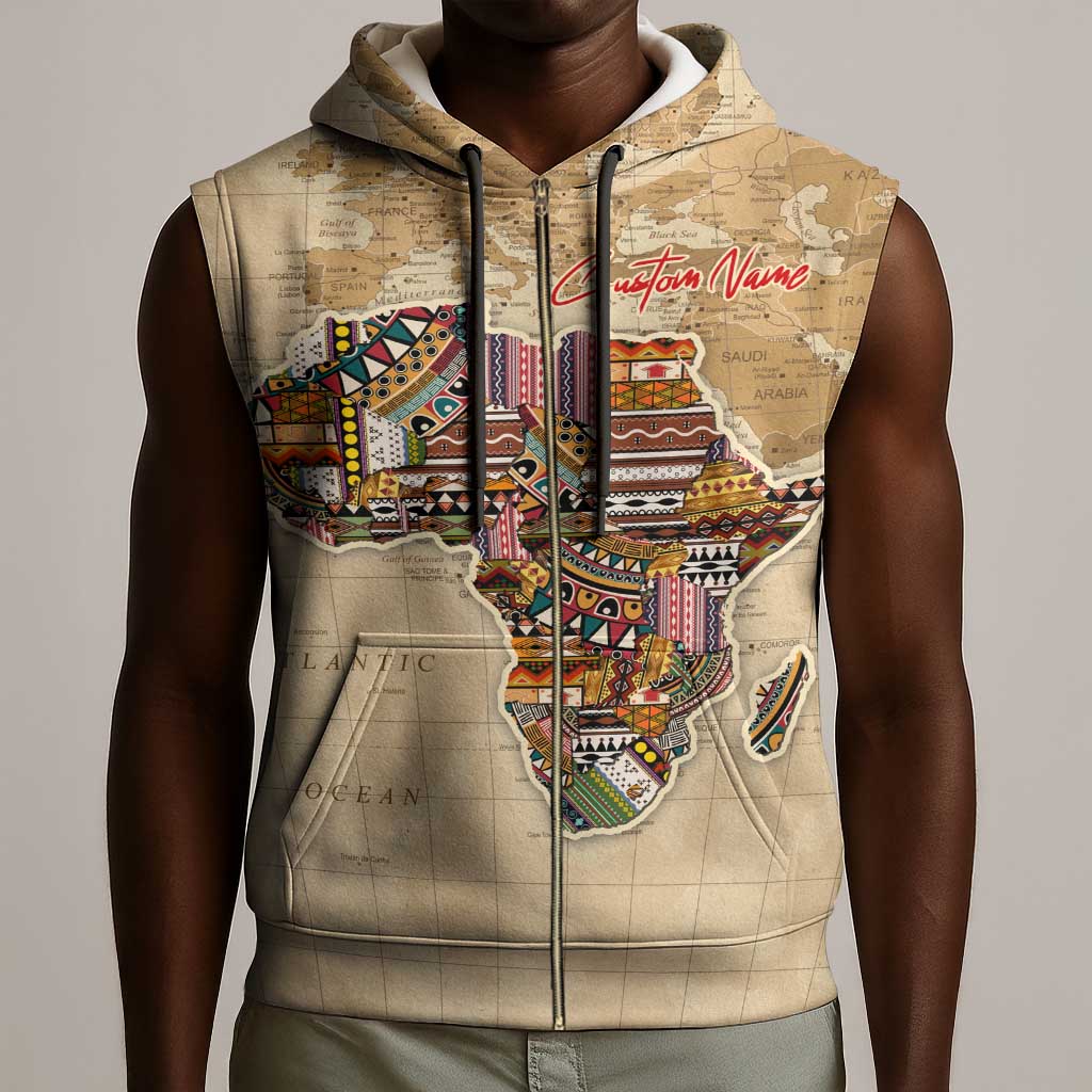 Personalized Africa On World Map Sleeveless Zip Hoodie - African Pride