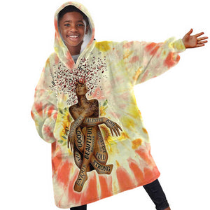 Black Queen Tie Dye KId Wearable Blanket Hoodie
