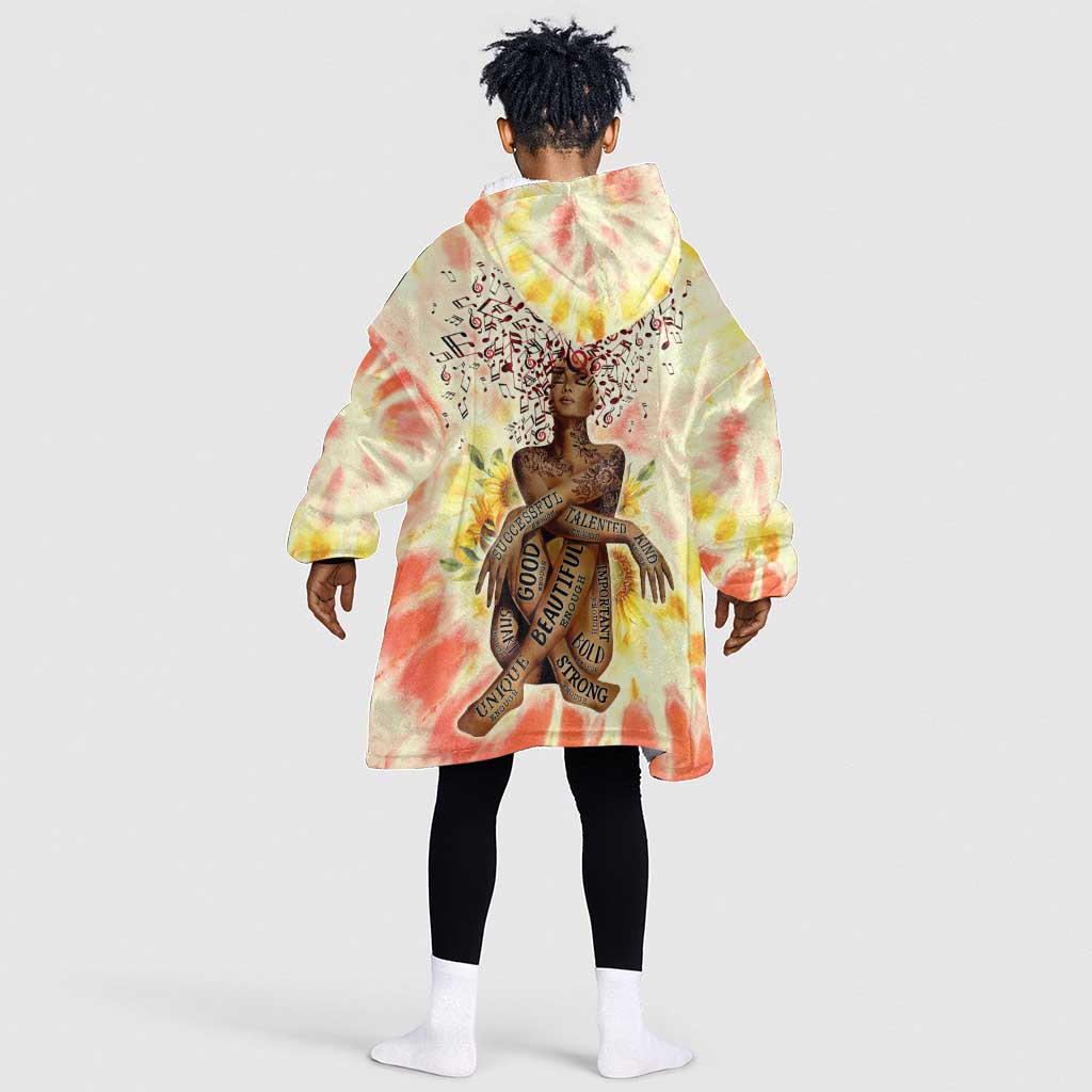 Black Queen Tie Dye KId Wearable Blanket Hoodie