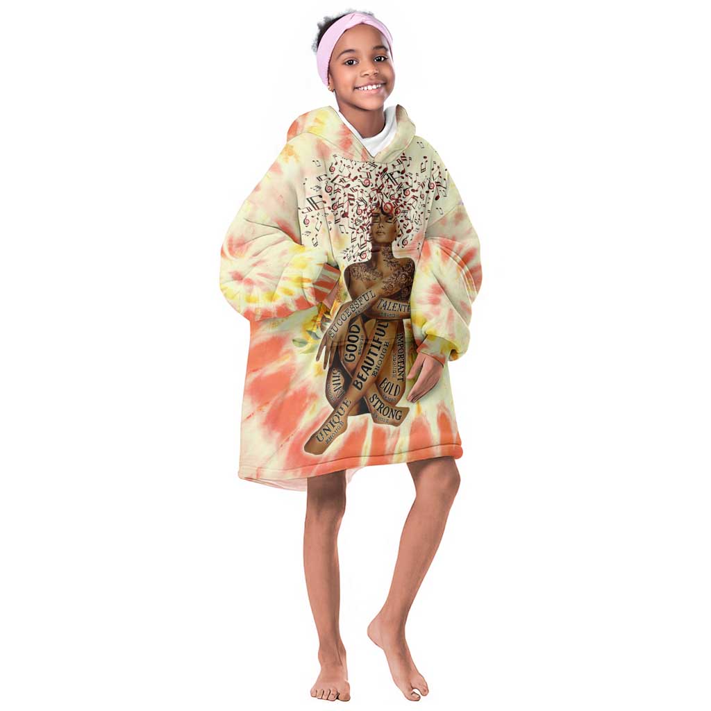 Black Queen Tie Dye KId Wearable Blanket Hoodie