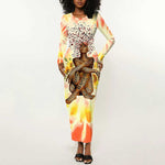 Black Queen Tie Dye Long Sleeve Bodycon Dress DT02