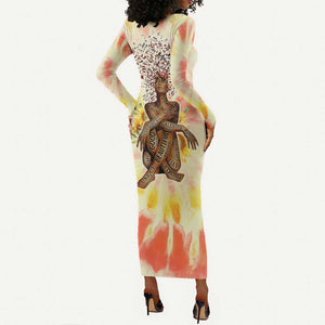 Black Queen Tie Dye Long Sleeve Bodycon Dress DT02
