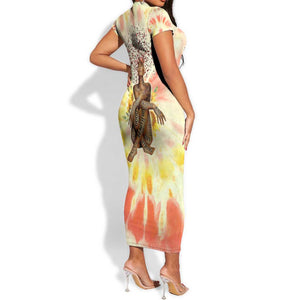 Black Queen Tie Dye Short Sleeve Bodycon Dress DT02