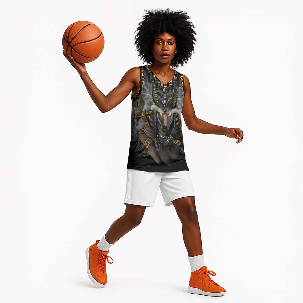 Anubis Basketball Jersey Egypt Pattern Black - African Pride