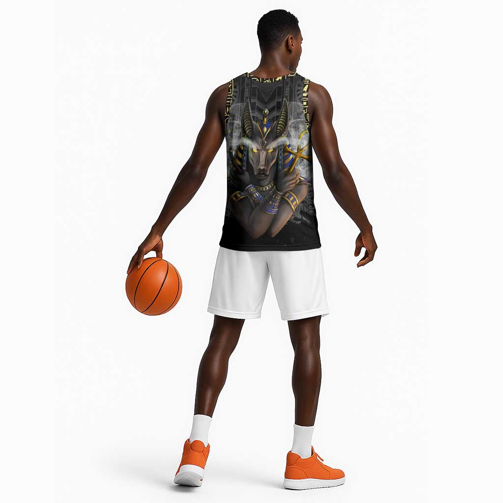 Anubis Basketball Jersey Egypt Pattern Black - African Pride