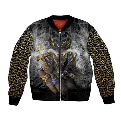 Anubis Bomber Jacket Egypt Pattern Black
