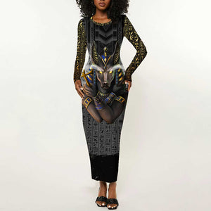 Anubis Long Sleeve Bodycon Dress Egypt Pattern Black DT02