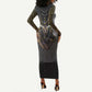 Anubis Long Sleeve Bodycon Dress Egypt Pattern Black DT02