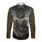 Anubis Long Sleeve Button Shirt Egypt Pattern Black