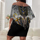 Anubis Off Shoulder Short Dress Egypt Pattern Black