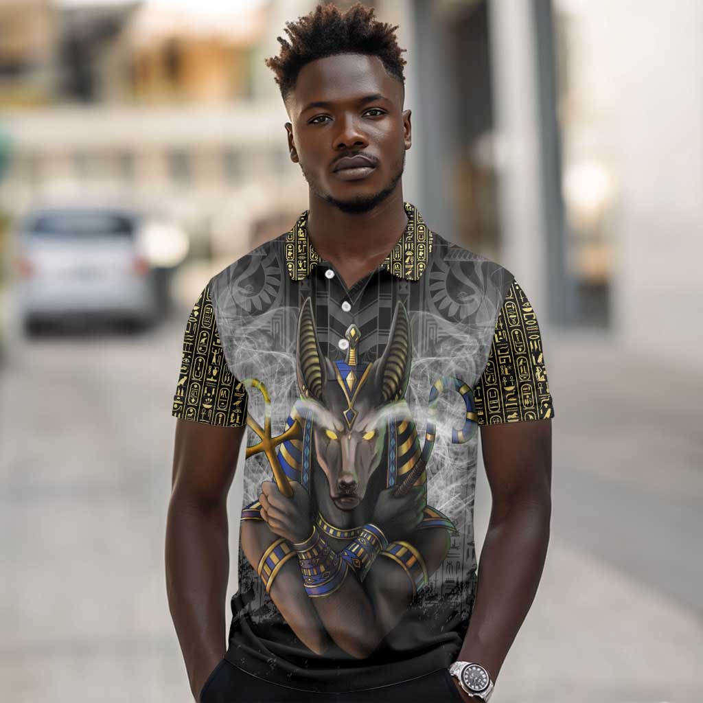 Anubis Polo Shirt Egypt Pattern Black