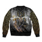 Anubis Sleeve Zip Bomber Jacket Egypt Pattern Black