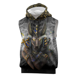 Anubis Sleeveless Hoodie Egypt Pattern Black - African Pride
