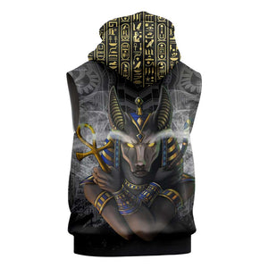 Anubis Sleeveless Hoodie Egypt Pattern Black - African Pride