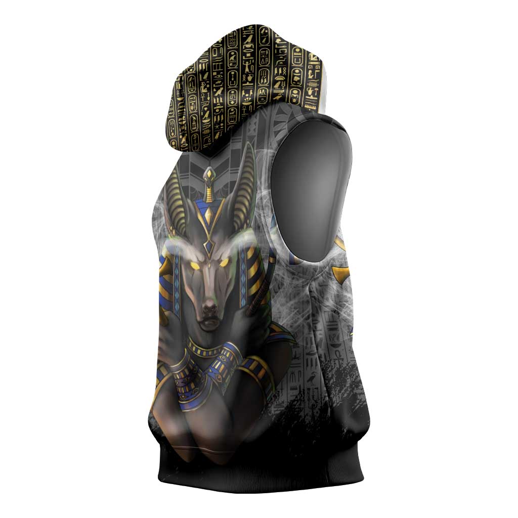Anubis Sleeveless Hoodie Egypt Pattern Black - African Pride
