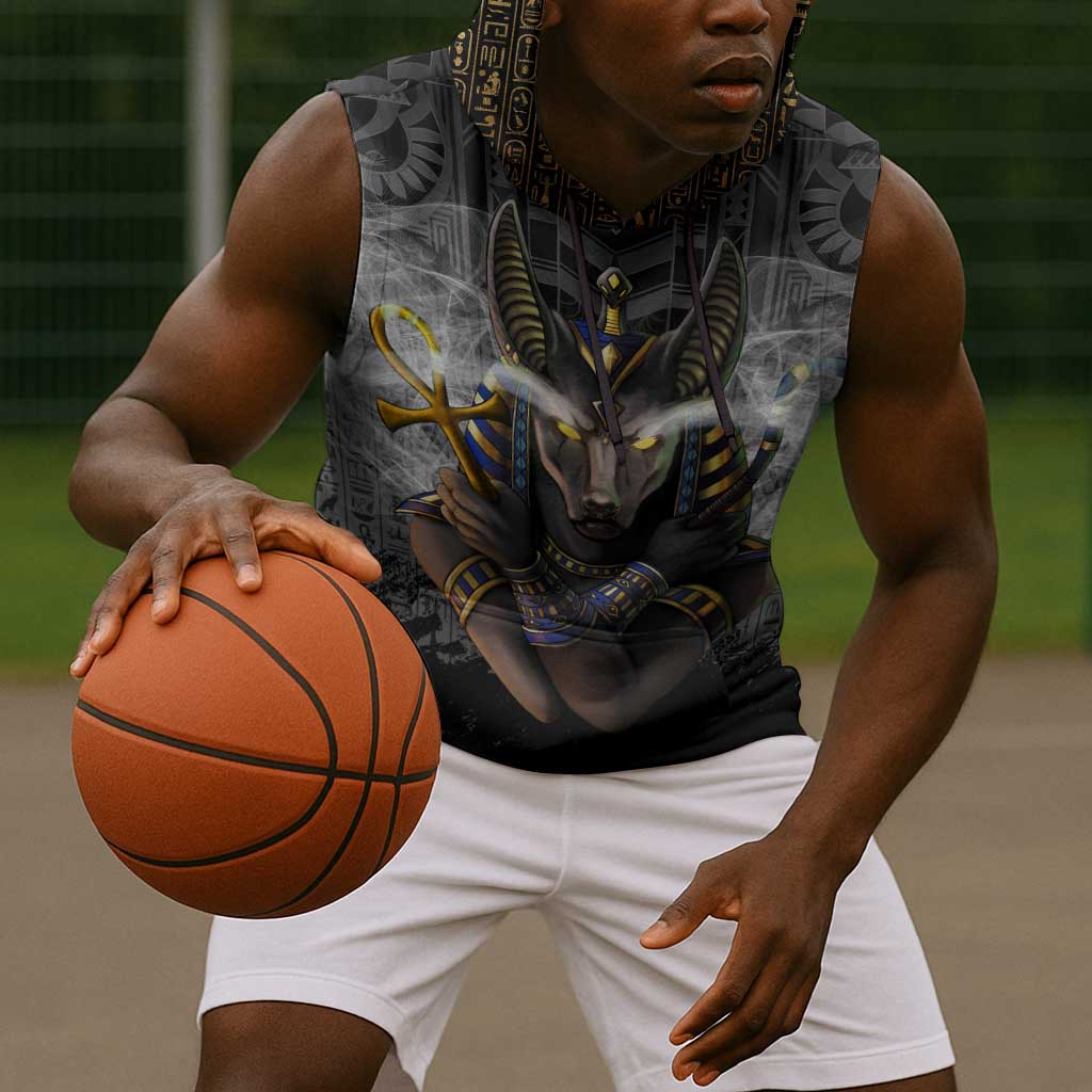 Anubis Sleeveless Hoodie Egypt Pattern Black - African Pride
