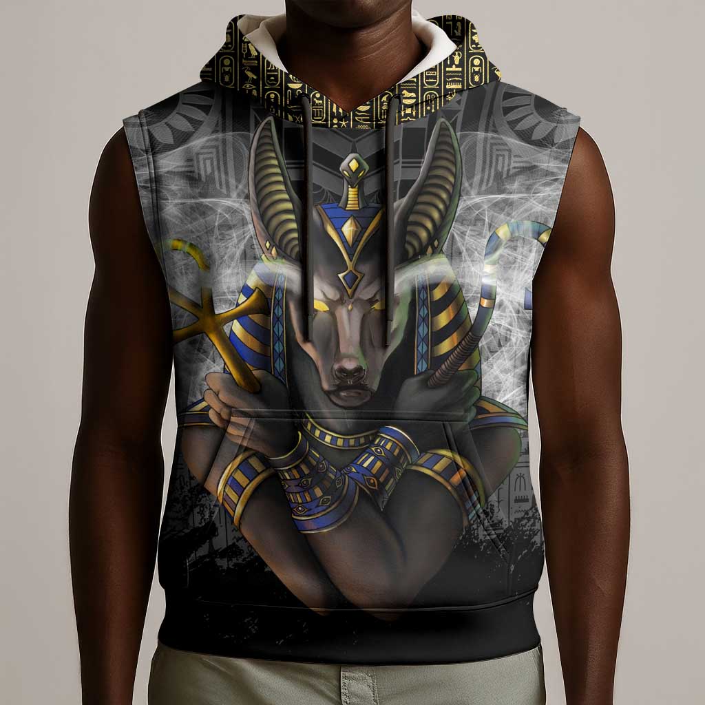 Anubis Sleeveless Hoodie Egypt Pattern Black - African Pride