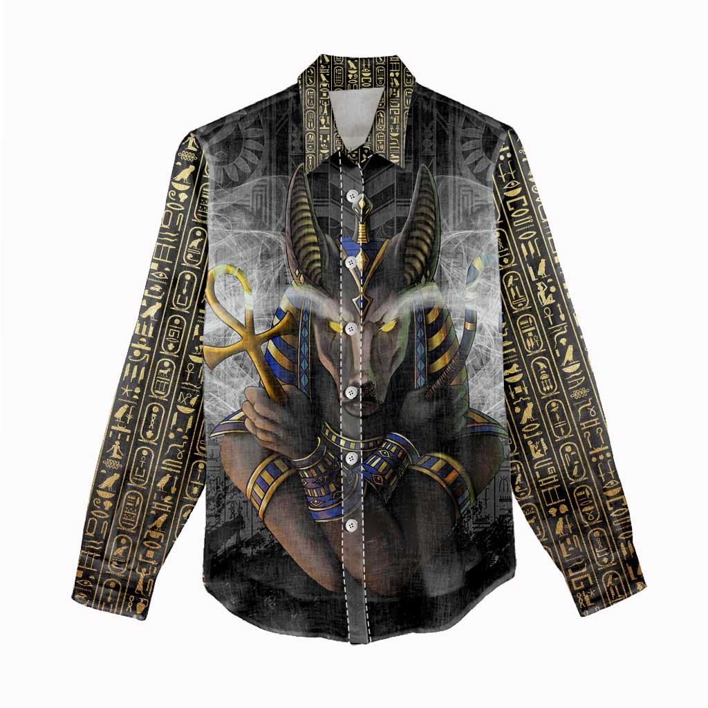 Anubis Women Casual Shirt Egypt Pattern Black DT02