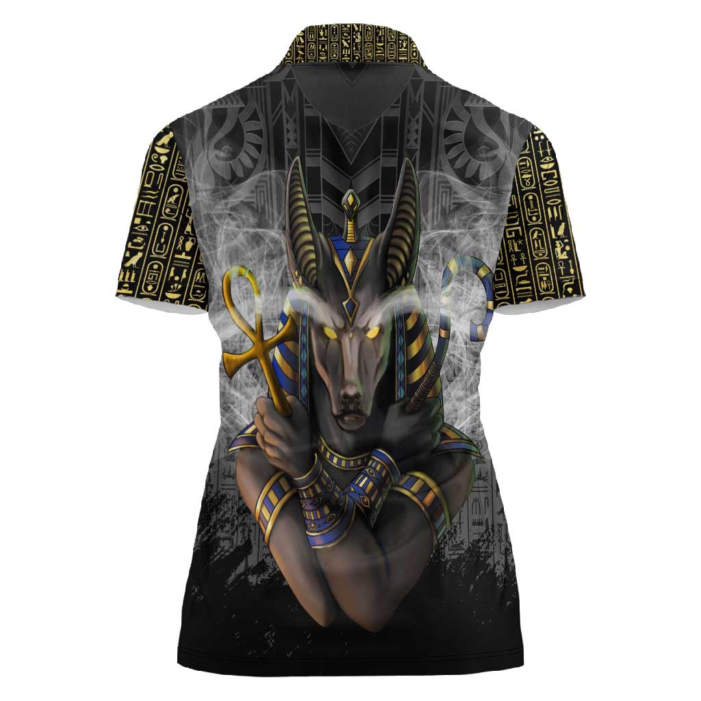 Anubis Women Polo Shirt Egypt Pattern Black