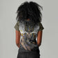 Anubis Women V-Neck T-Shirt Egypt Pattern Black