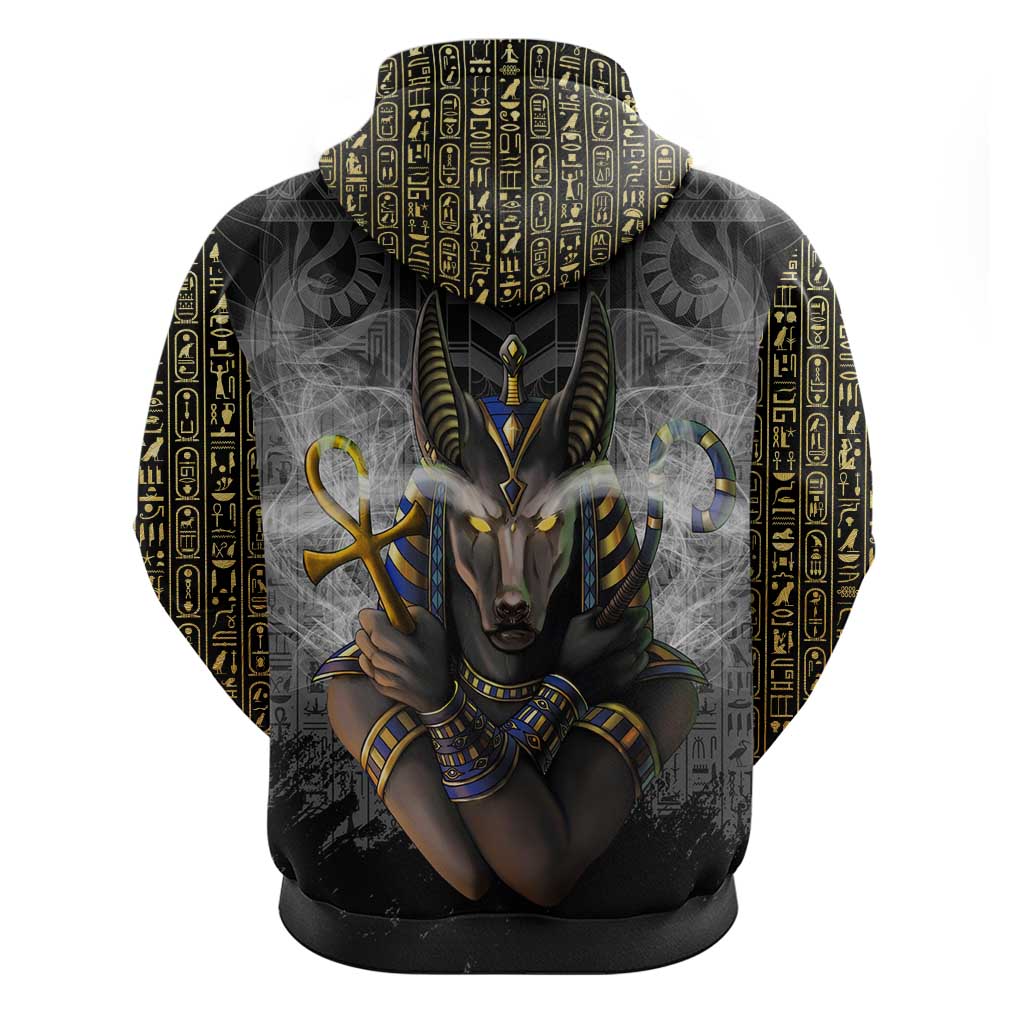 Anubis Zip Hoodie Egypt Pattern Black