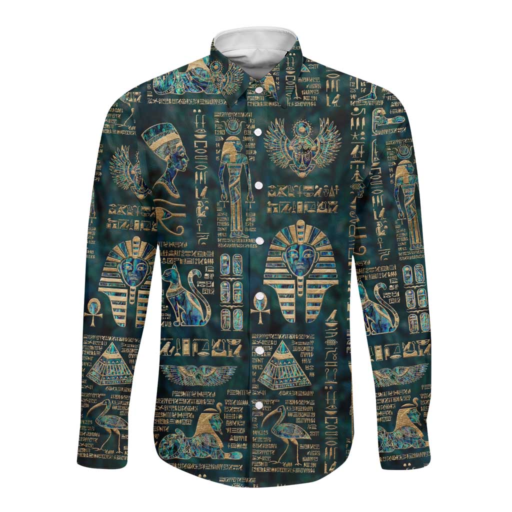 Egyptian Hieroglyphs And Deities Long Sleeve Button Shirt