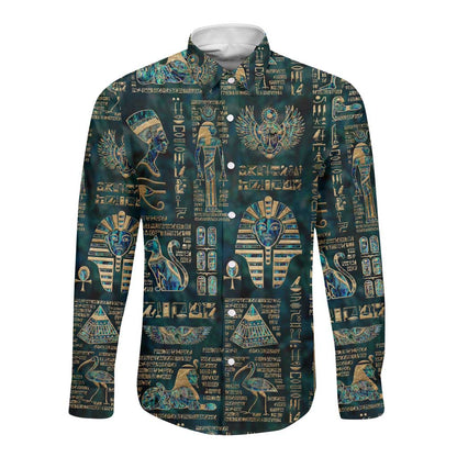 Egyptian Hieroglyphs And Deities Long Sleeve Button Shirt