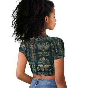 Egyptian Hieroglyphs And Deities Raglan Cropped T shirt