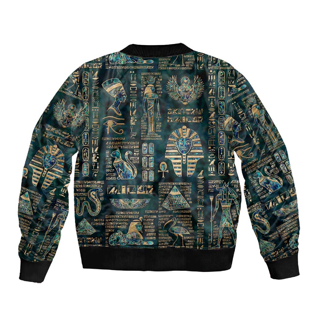 Egyptian Hieroglyphs And Deities Sleeve Zip Bomber Jacket